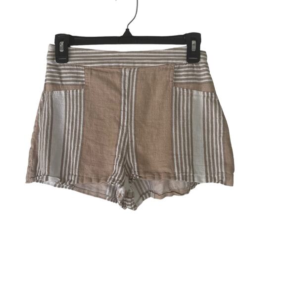 BCBGMAXAZRIA Women's Size 0 White Tan Linen Shorts‎ - Picture 1 of 6